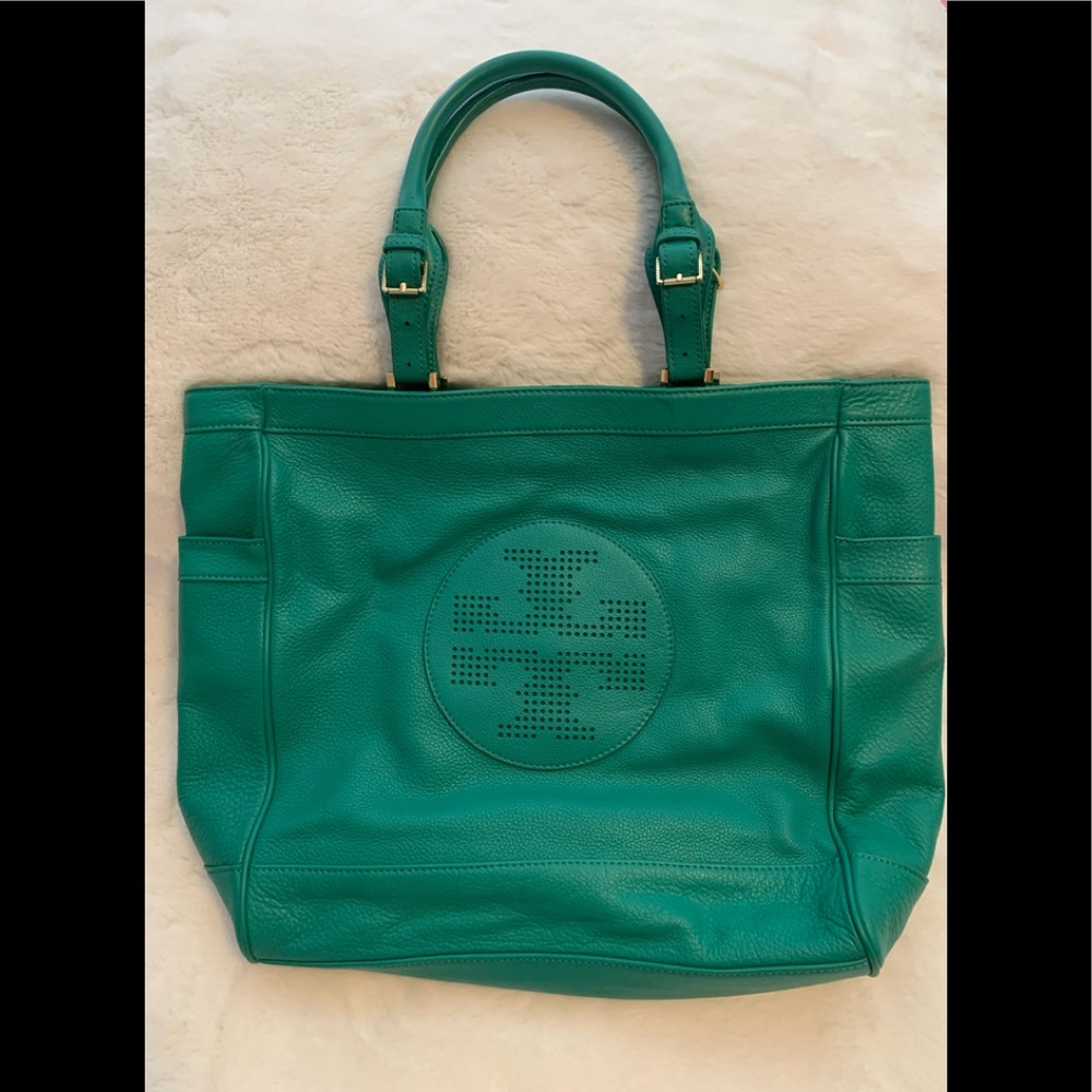 Tory Burch Leather Teal Tote Bag